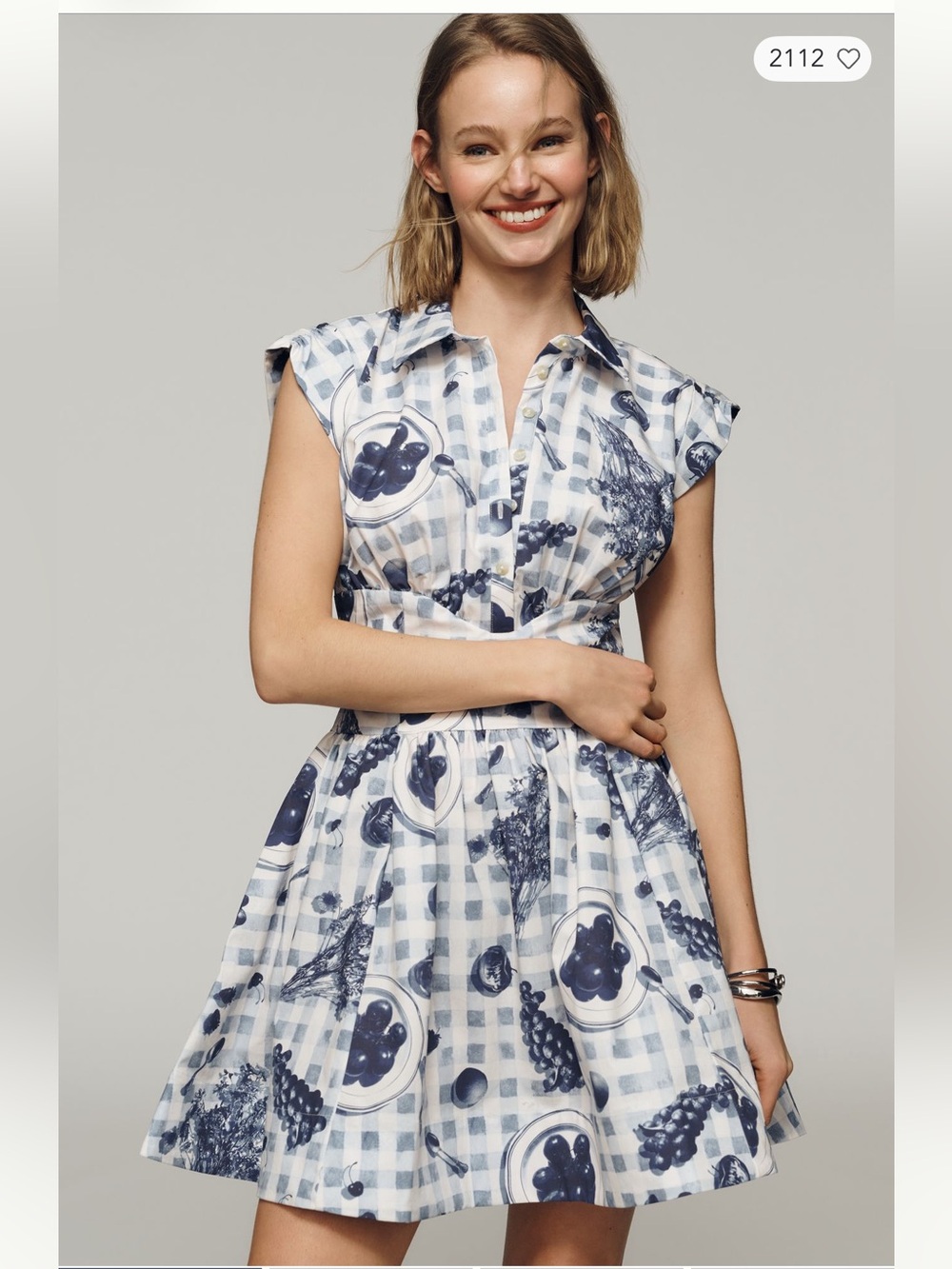 Maeve Navy & White Gingham Fruit-Print Shirt Dress NWT
